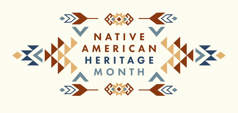 beige background with Native American iconography and the words "native american heritage month"