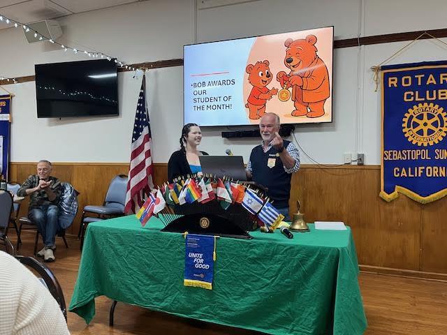 Tessa Chaffee receives the Rotary Student of the Month award