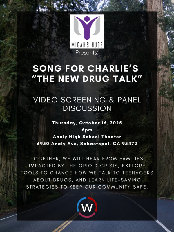 Flyer in English with redwoods in the backgroun