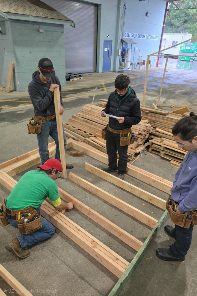 Students building walls