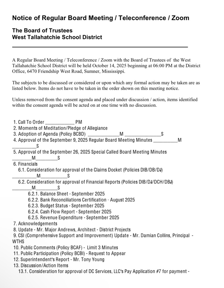 board meeting agenda