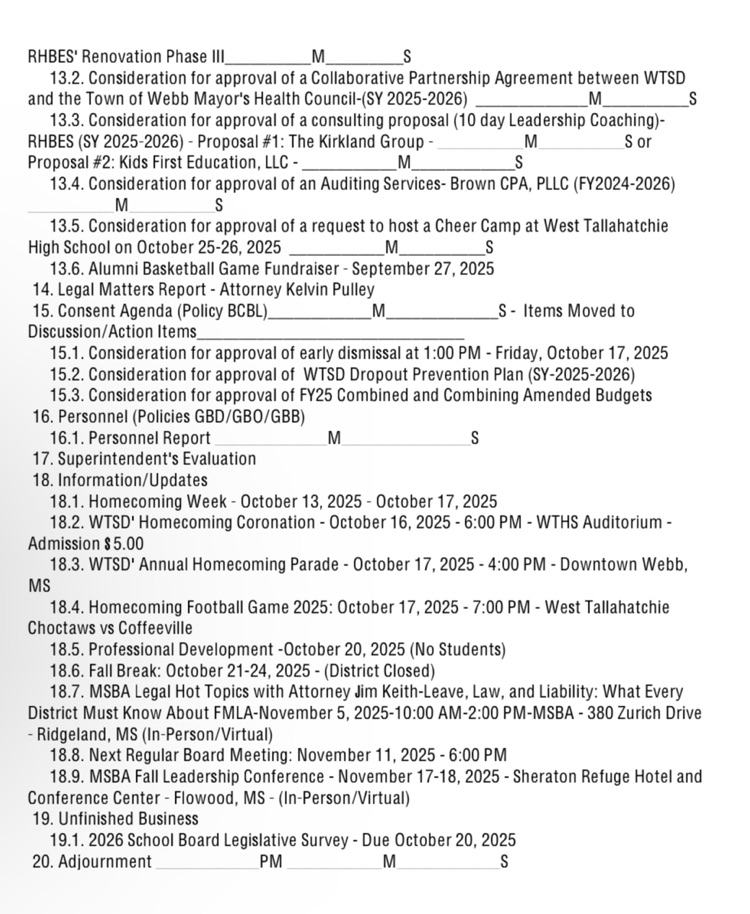 board meeting agenda