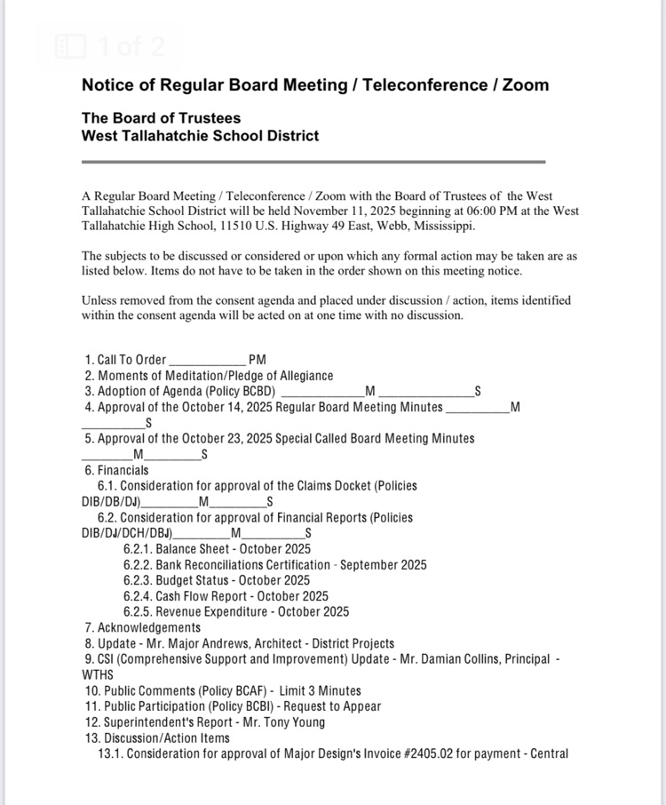 board meeting agenda