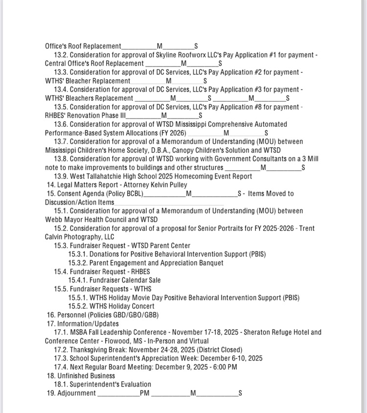 board meeting agenda