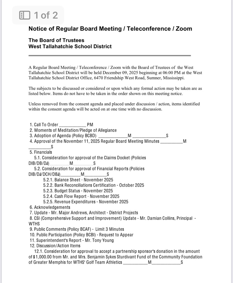 board meeting agenda
