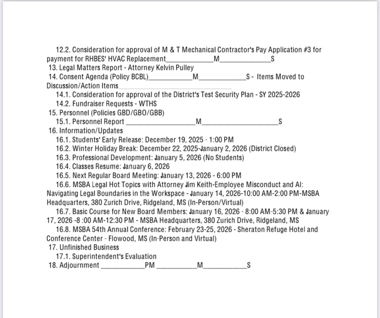 board meeting agenda