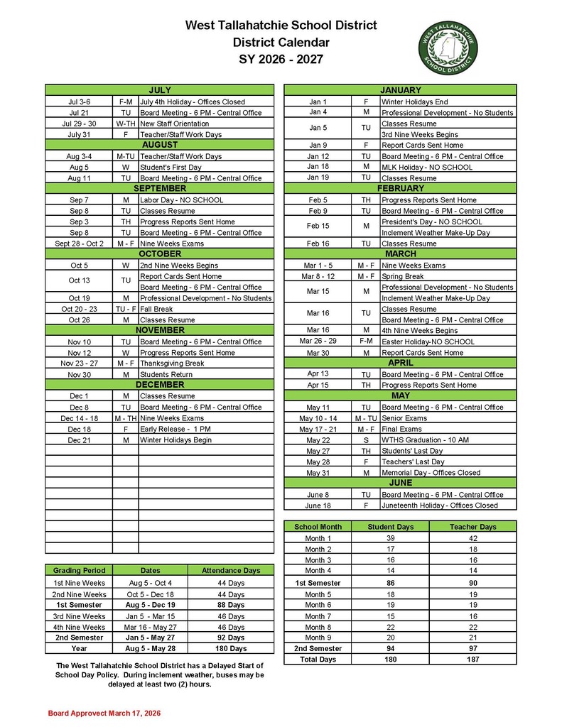 2026-2027 District Calendar