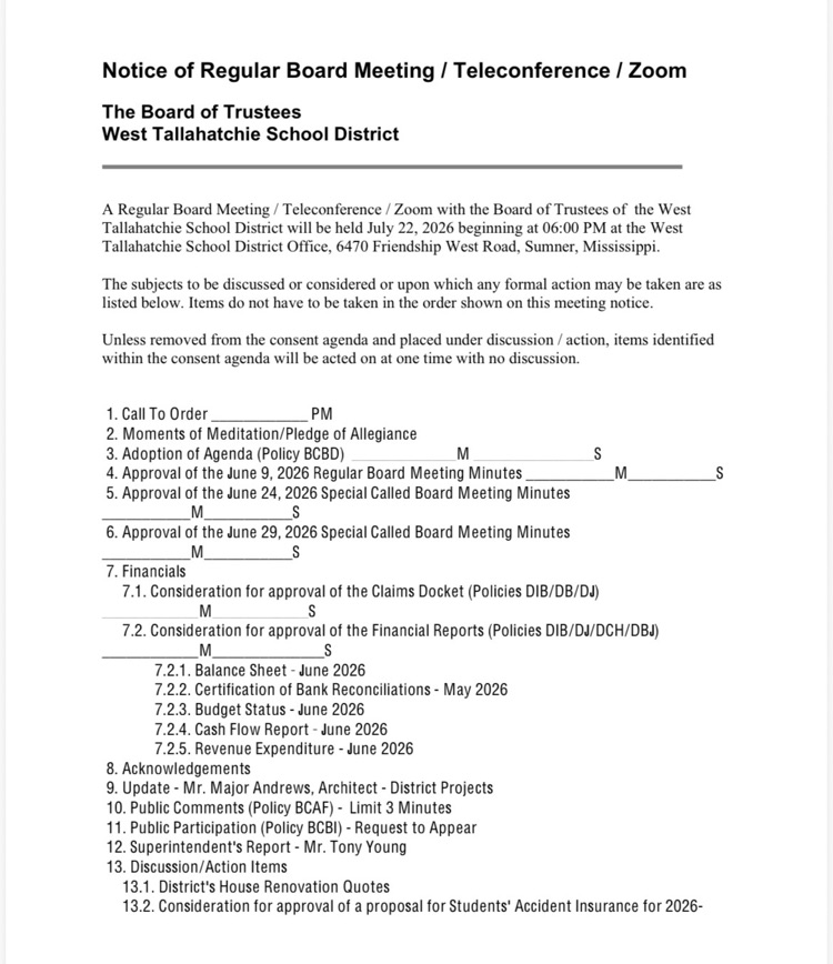 board meeting agenda