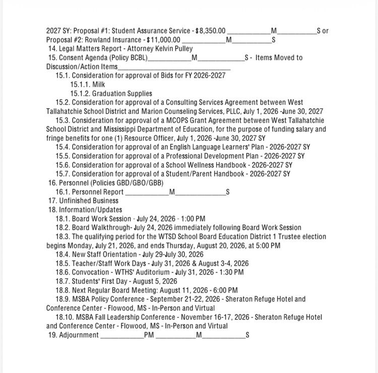 board meeting agenda