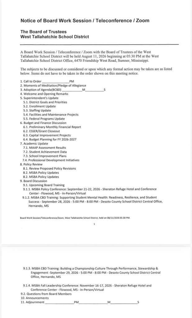 board work session agenda 