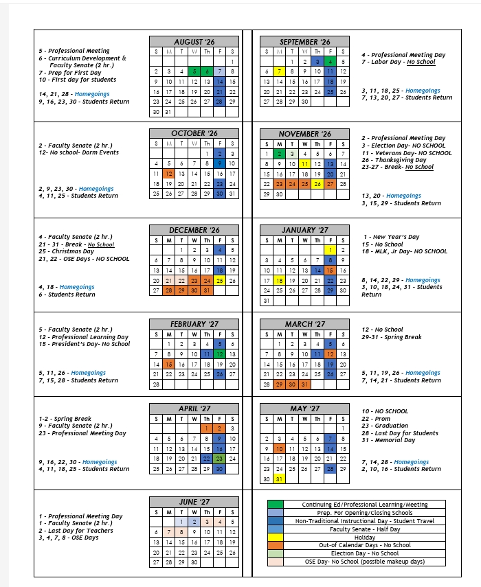 2026/2027 School Calendar.