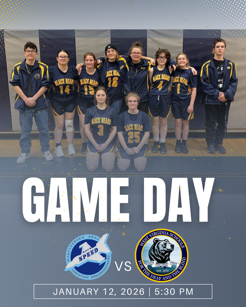 Group photo of the 2026 Girls Basketball Team. The phrase "Game Day" is in bold, white font below the group photo. The Martinsburg Homeschoolers and WVSDB Black Bear logo are below "Game Day."