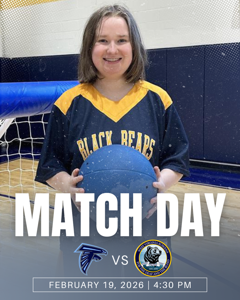 A female goalball player wearing a gold and blue jersey smiles for the camera while holding a blue goalball in her hands. The text "Match Day" is in bold, white font. 