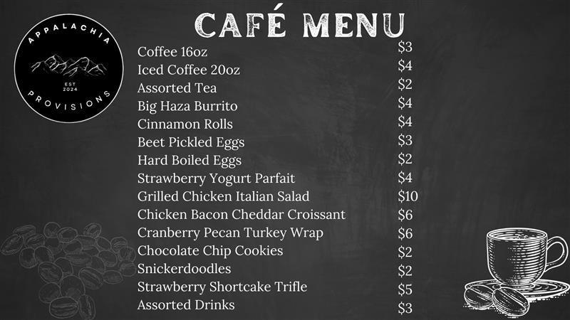 Appalachia Provisions Menu.