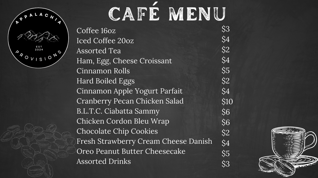 Appalachia Provisions Cafe Menu.