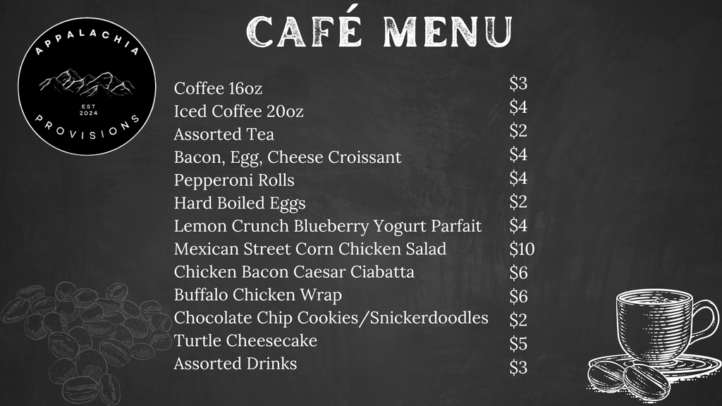 Appalachia Provisions Cafe Weekly Menu.
