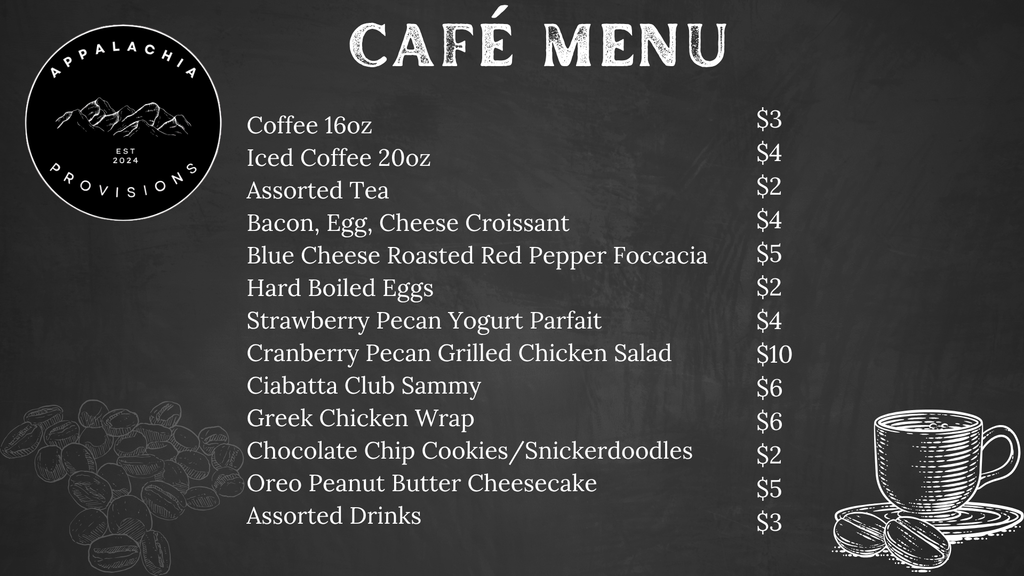 Appalachia Provisions Café Weekly Menu.