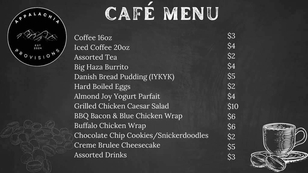 Appalachia Provisions Café Weekly Menu.