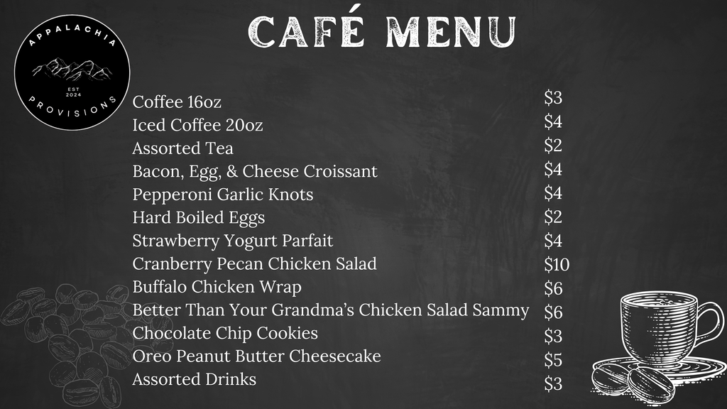 Appalachia Provisions Café Weekly Menu.