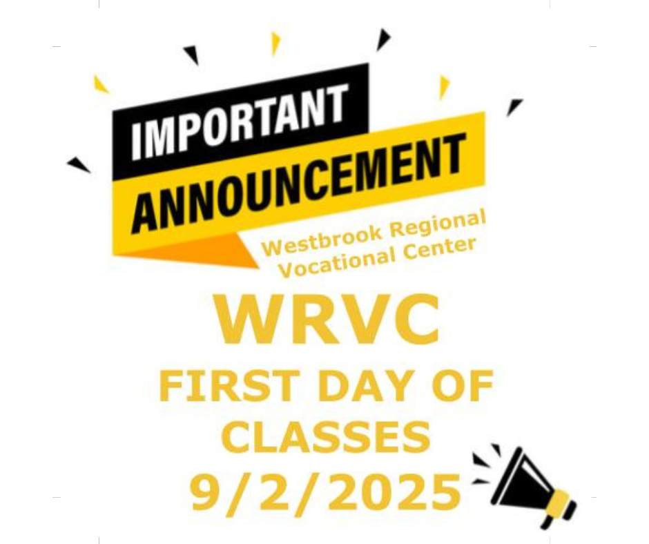 bullhorn image with text announcing first day of classes at WRVC will be 9/2/25