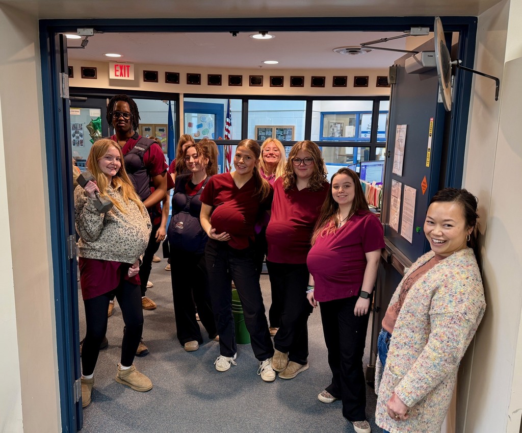 Ms. Lewis and her Med Occ students in their pregnancy simulation 