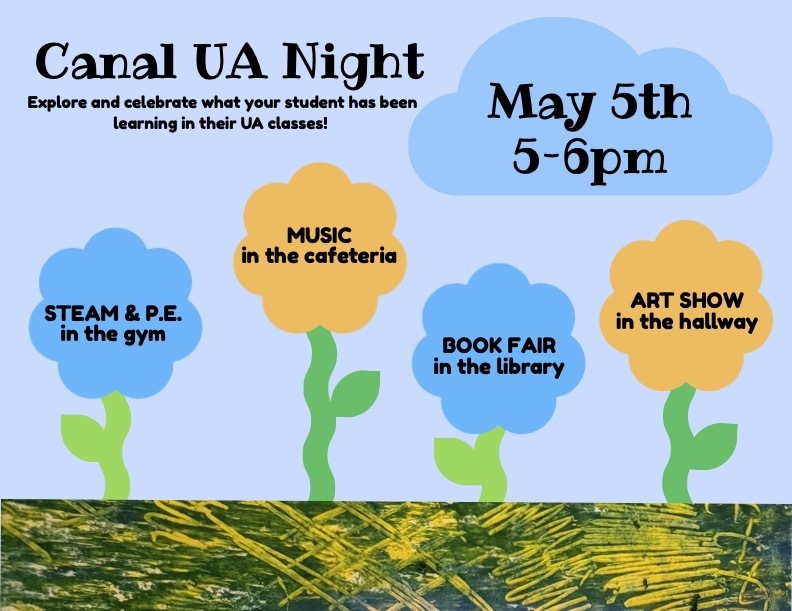 Colorful poster for Westbrook Schools Unified Arts Nights with information about the evening's events- listing date and time.