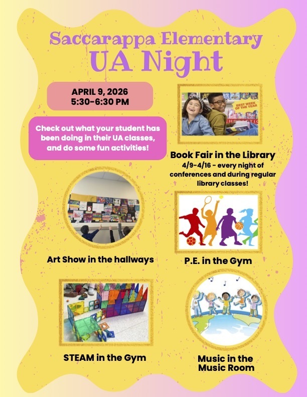Colorful poster for Westbrook Schools Unified Arts Nights with information about the evening's events- listing date and time.