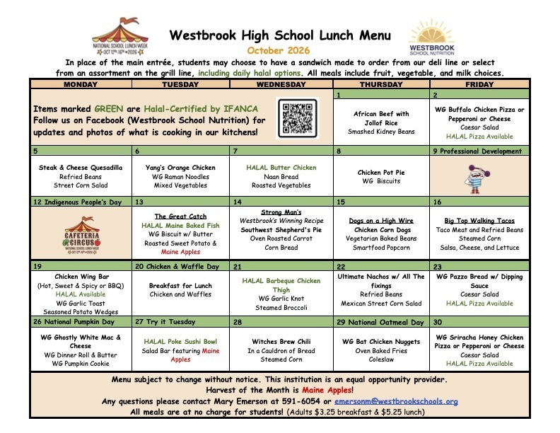 October Lunch Menu