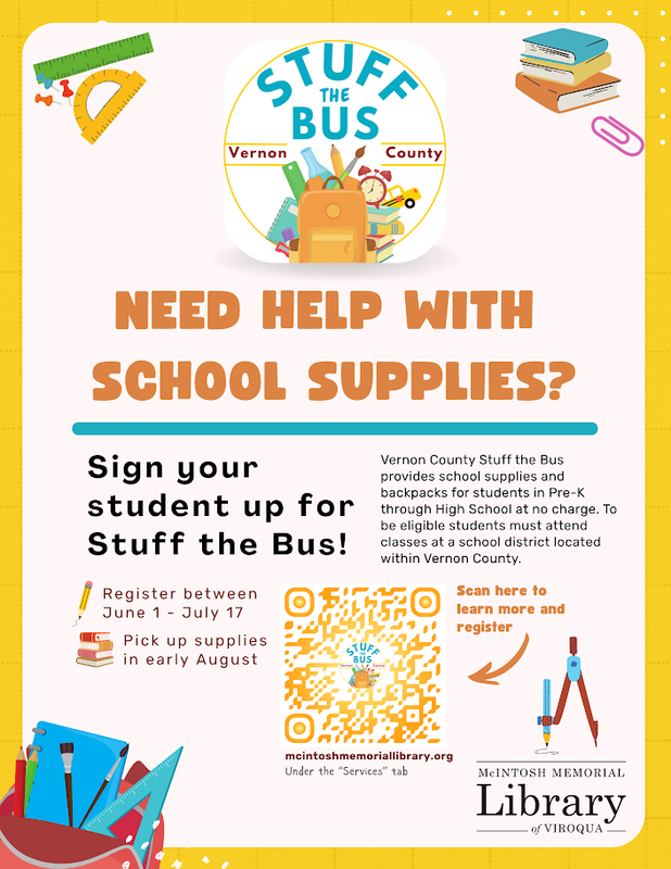 Image of a flyer for free school supplies with a QR Code