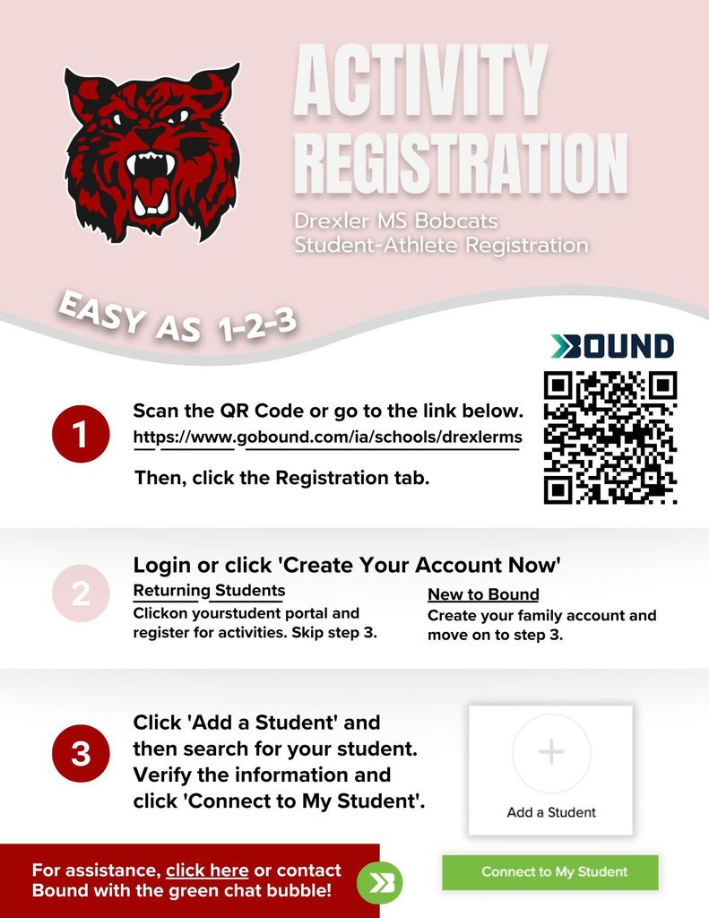 Instructions to register student to BOUND