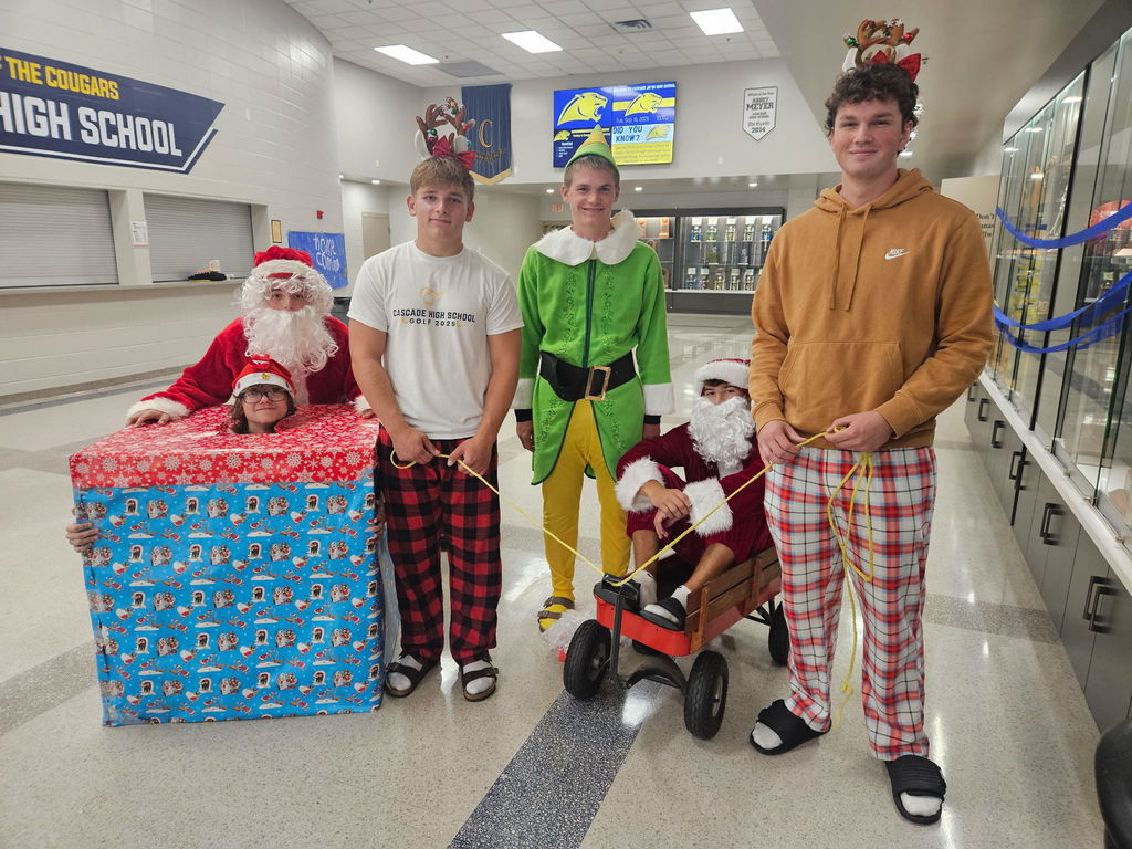 Students dressed in Christmas apparel