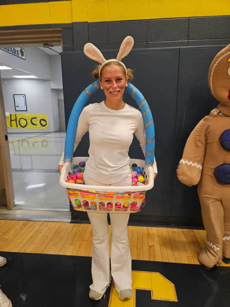 Student dressed as an easter basket