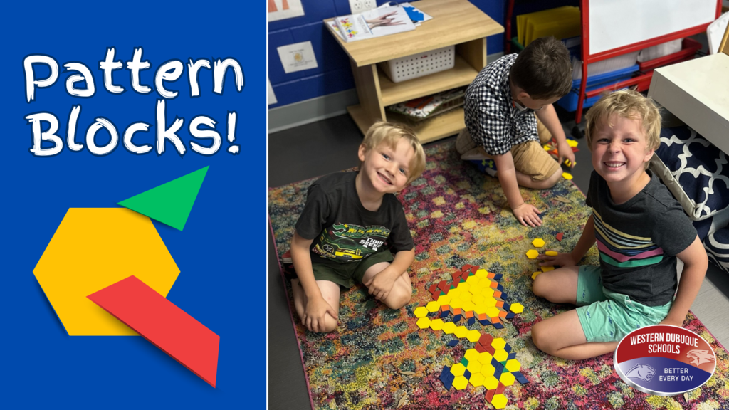 Students playing with pattern blocks