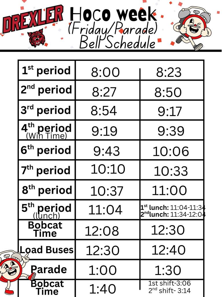 HOCO week bell schedules