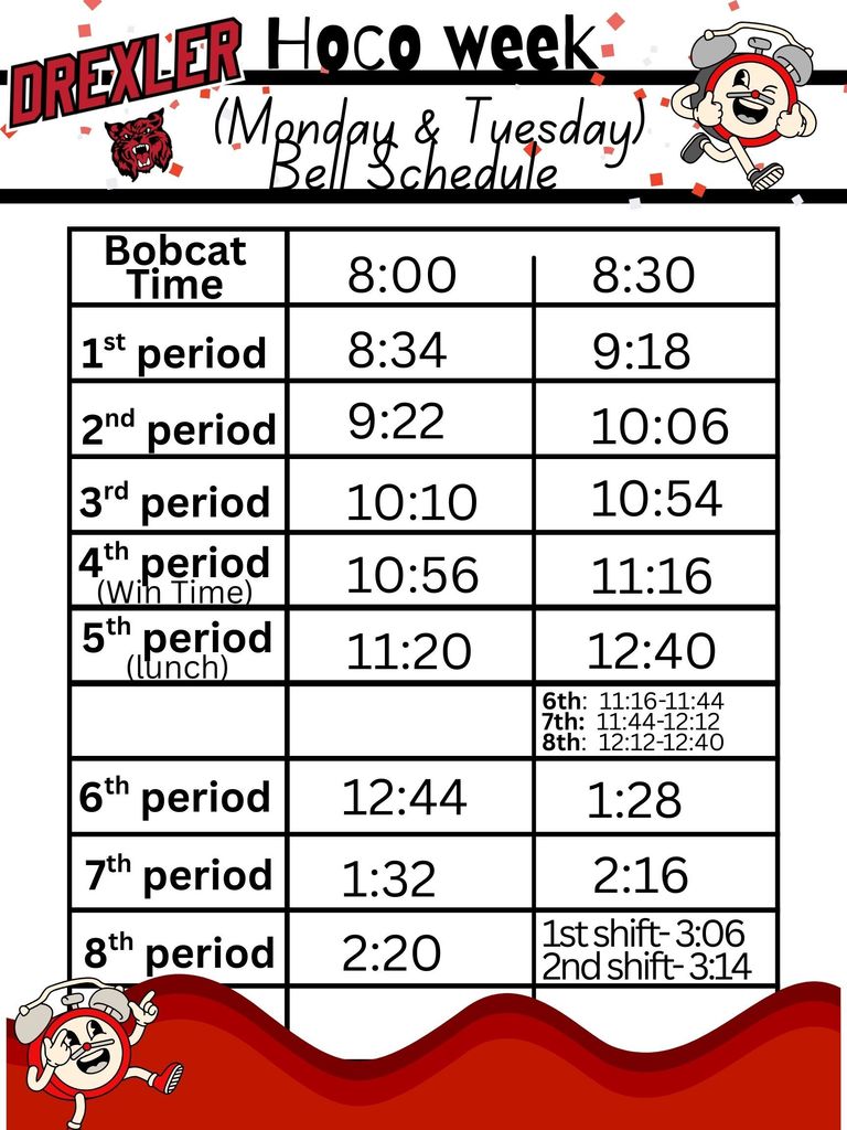 HOCO week bell schedules