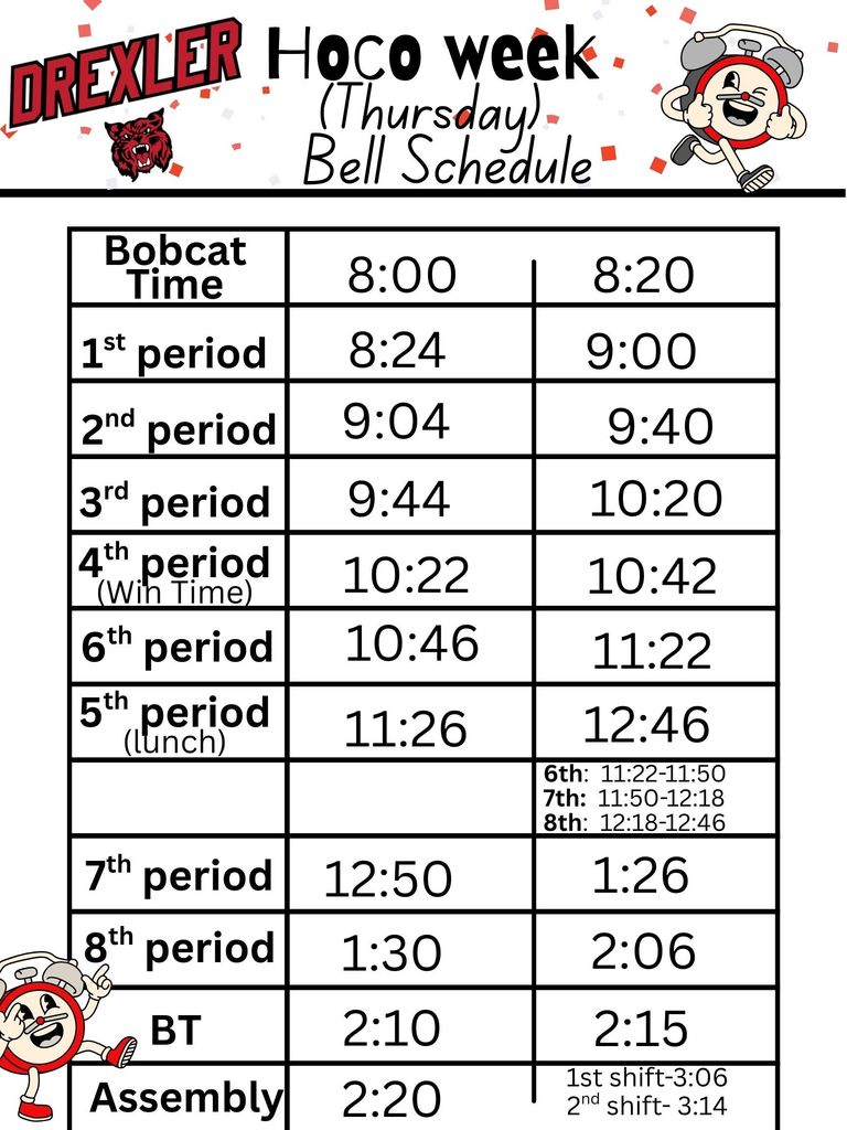 HOCO week bell schedules