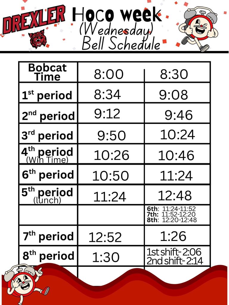 HOCO week bell schedules