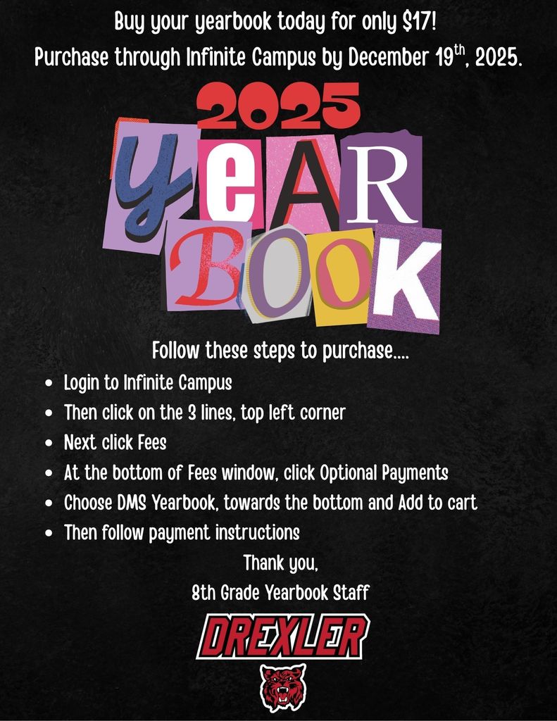 last day to buy a  yearbook is Friday, December 19th