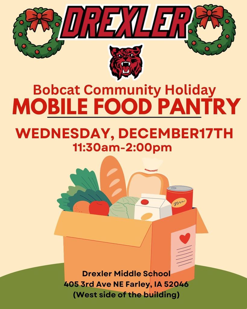 Molbile Food Pantry on Wednesday, December 17th 11:45-1:45