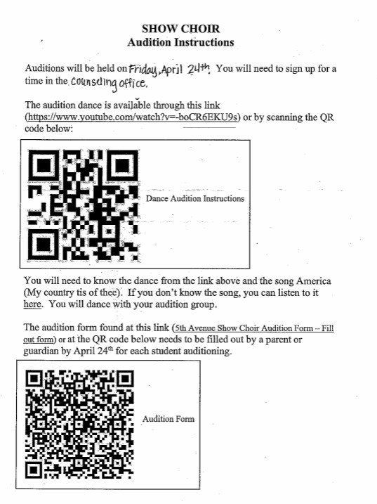 Info for WDHS Show Choir auditions this Friday!