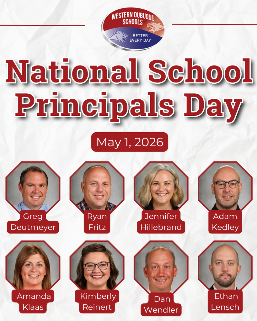 “National School Principals Day, May 1, 2026” with school logo and headshots of eight principals labeled by name.