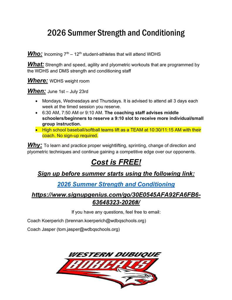 Summer Strength and Conditioning Infomation