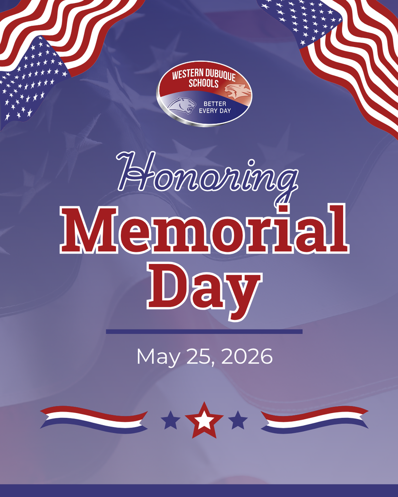 Memorial Day tribute with patriotic red, white, and blue banners, American flag background, and the date May 25, 2026.