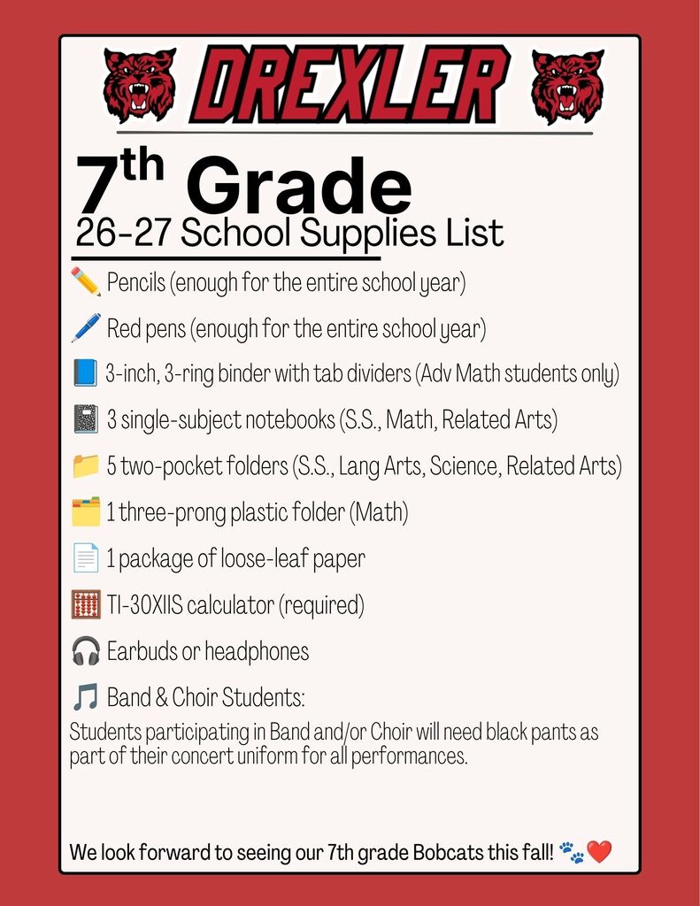 7th grade supply list