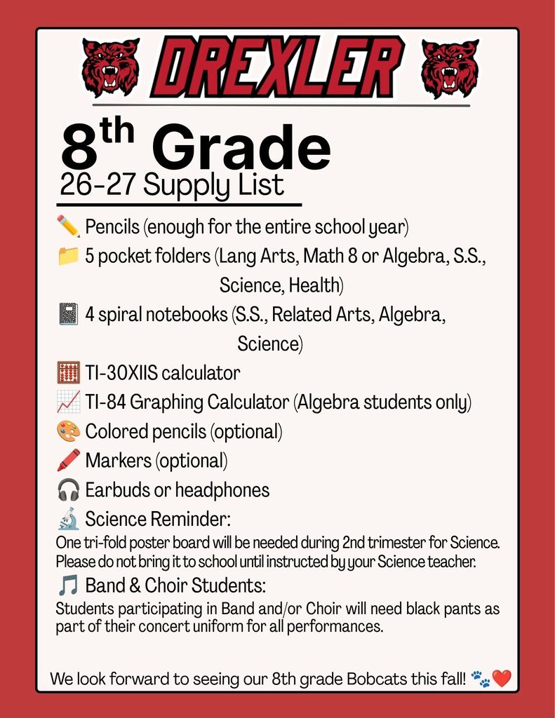 8th grade supply list