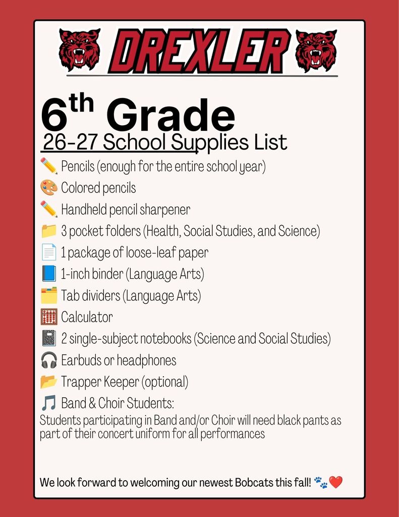 6th grade supply list
