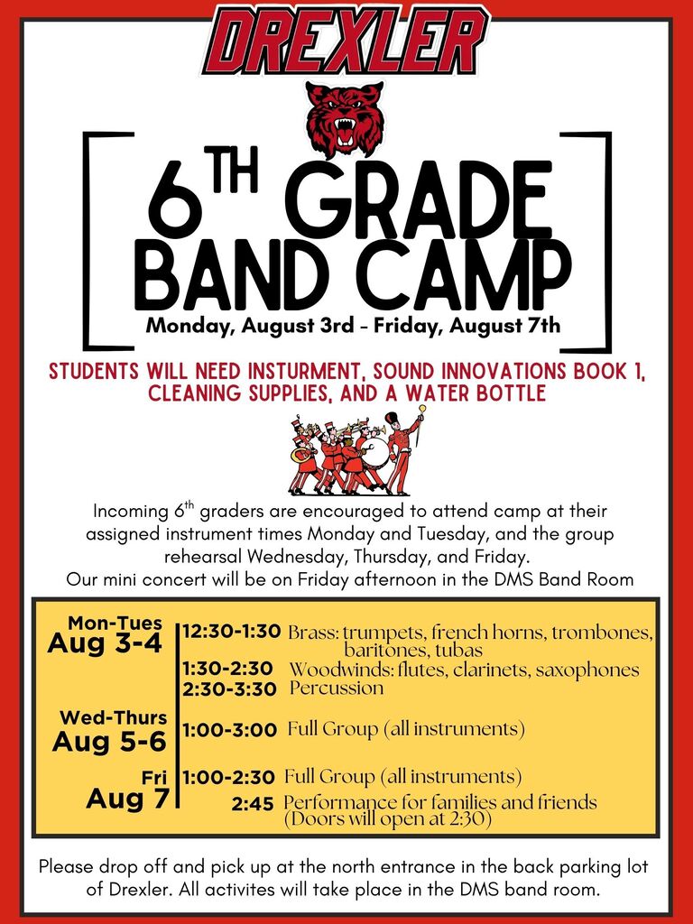 6th grade band camp info