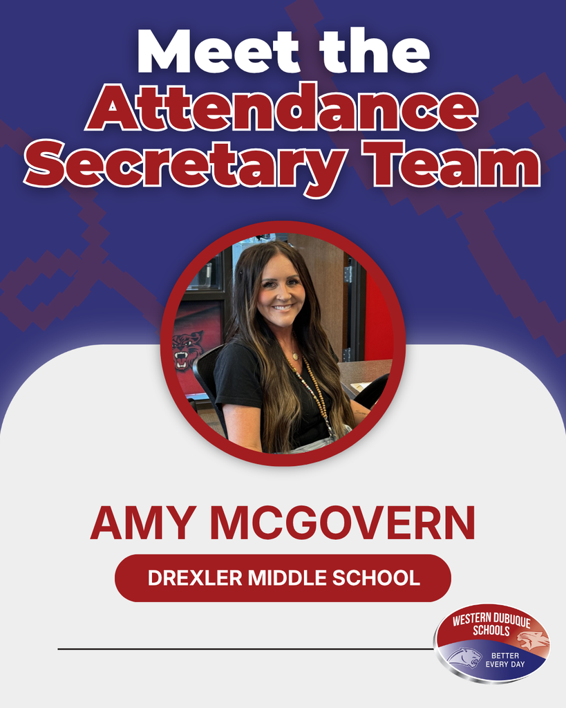 Meet the Attendance Secretary Team: Amy McGovern of Drexler Middle School, featured in a Western Dubuque Schools staff spotlight.