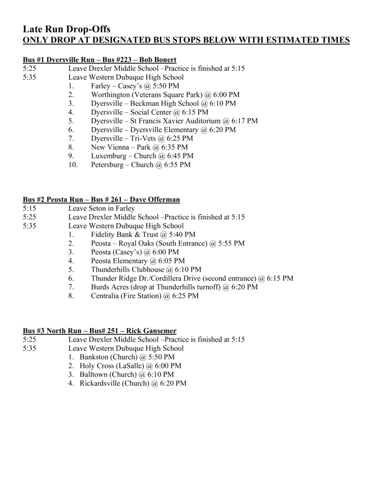 Fall Late Run Bus Schedule