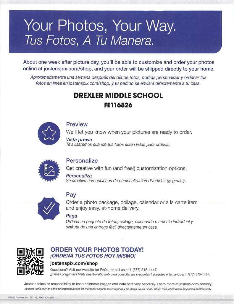 Thursday, Sept 10th is school picture day